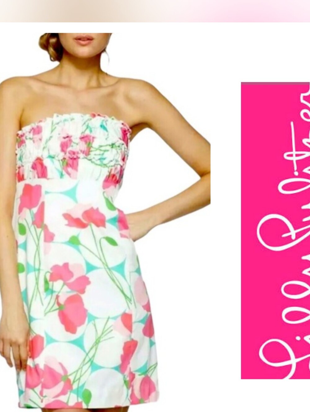Lilly Pulitzer White Dress with Pink and Green Floral Tie Back (Size 6)